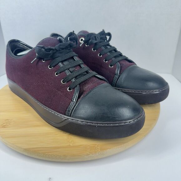Lanvin DBB1 Suede And Patent Leather Sneakers Men\'s UK12 / US13 Toe Cap Burgundy main image 4